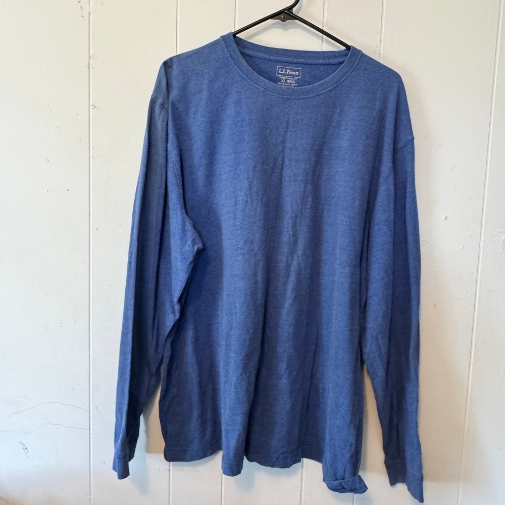 L.L. Bean Mens Long Sleeve T-Shirt Heather Blue‎ Crewneck Logo XL
